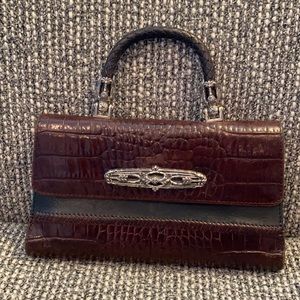 Vtg BRIGHTON CROCO Leather ORGANIZER Wallet Bag